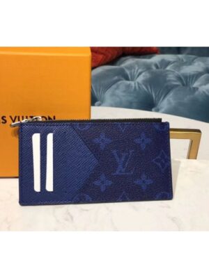 Louis Vuitton Replica M30270 LV Replica Coin Card Holder Monogram canvas and Taiga Leather Blue