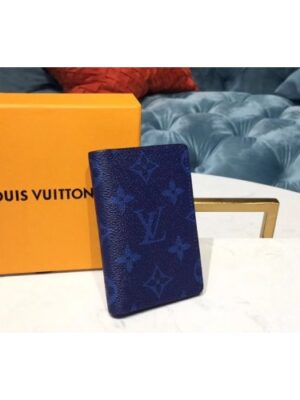 Louis Vuitton Replica M30301 LV Replica Pocket Organizer Monogram Canvas and Taiga Leather Blue