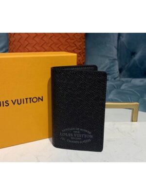 Louis Vuitton Replica M30375 LV Replica Pocket Organizer Wallets Black Taiga leather