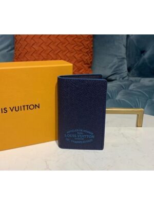 Louis Vuitton Replica M30379 LV Replica Pocket Organizer Wallets Blue Taiga leather