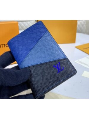 Louis Vuitton Replica M30709 LV Replica Pocket Organizer Wallet in Blue monochrome Taiga leather