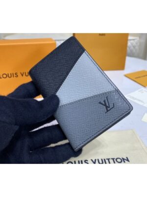 Louis Vuitton Replica M30729 LV Replica Pocket Organizer Wallet in Gray monochrome Taiga leather