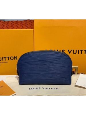 Louis Vuitton Replica M40638 LV Replica Cosmetic Pouch PM Bags Blue Epi Leather