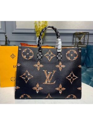 Louis Vuitton Replica M44674 LV Replica Onthego tote bags Black and Caramel Monogram Canvas