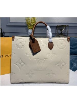 Louis Vuitton Replica M45081 LV Replica Onthego GM tote Bags in Beige Monogram Empreinte Leather