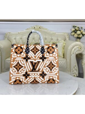 Louis Vuitton Replica M45359 LV Replica Crafty Onthego GM tote bag in Caramel and Cream Monogram Giant coated canvas