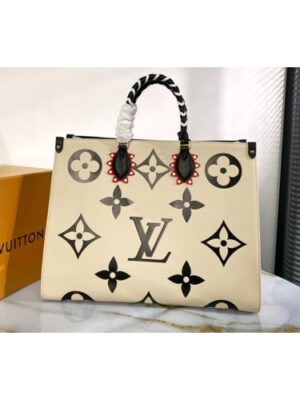 Louis Vuitton Replica M45372 LV Replica Crafty OnTheGo GM tote bag in Black Embossed grained cowhide leather