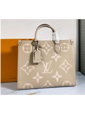 Louis Vuitton Replica M45494 LV Replica OnTheGo MM medium tote bag Cream Embossed grained cowhide leather