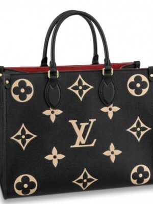 Louis Vuitton Replica M45495 LV Replica OnTheGo MM medium tote bag Black Embossed grained cowhide leather