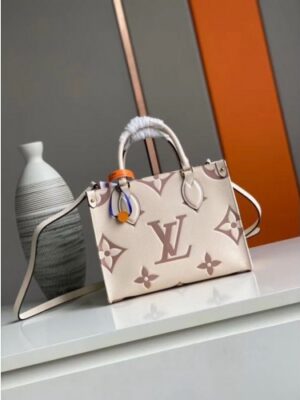 Louis Vuitton Replica M45654 LV Replica OnTheGo PM tote Bag in Cream/Bois de Rose Pink Monogram Empreinte leather