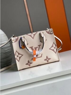 Louis Vuitton Replica M45654 LV Replica OnTheGo PM tote Bag in Cream/Bois de Rose Pink Monogram Empreinte leather