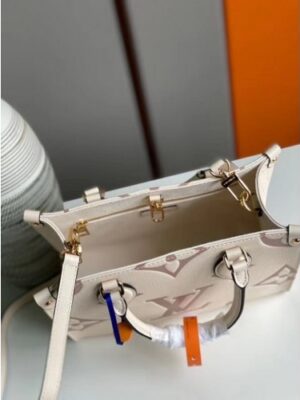 Louis Vuitton Replica M45654 LV Replica OnTheGo PM tote Bag in Cream/Bois de Rose Pink Monogram Empreinte leather