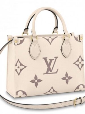 Louis Vuitton Replica M45654 LV Replica OnTheGo PM tote Bag in Cream/Bois de Rose Pink Monogram Empreinte leather