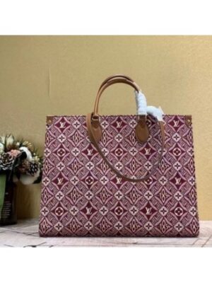 Louis Vuitton Replica M57185 LV Replica Since 1854 Onthego GM tote bag in Bordeaux Red Jacquard Since 1854 textile