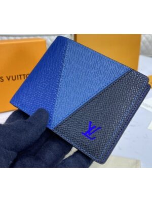 Louis Vuitton Replica M60895 LV Replica Multiple wallet in Blue monochrome Taiga leather