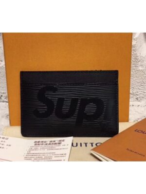 Louis Vuitton Replica M61733 X Supreme Double Card Holder Epi Leather Black