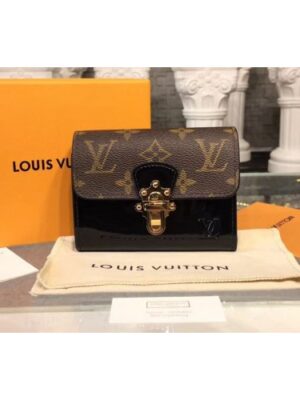 Louis Vuitton Replica M61912 LV Replica Cherrywood Compact Wallet Patent Leather Black