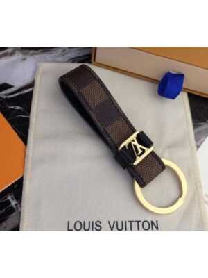 Louis Vuitton Replica M62706 LV Replica Dragonne Key Holder Damier Ebene Canvas Gold Hardware