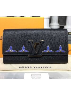 Louis Vuitton Replica M63211 LV Replica Taurillon Leather Capucines Wallet Black And Blue