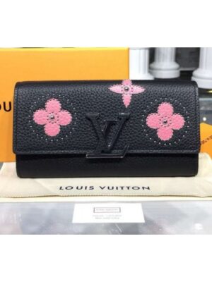 Louis Vuitton Replica M63211 LV Replica Taurillon Leather Capucines Wallet Black And Pink