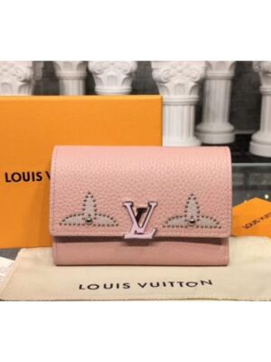 Louis Vuitton Replica M63221 LV Replica Taurillon Leather Capucines Compact Wallet Pink