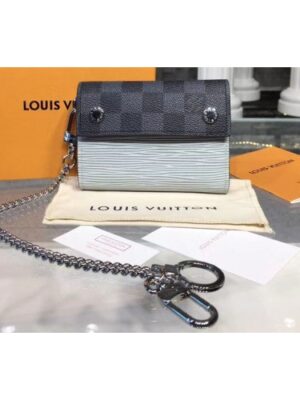 Louis Vuitton Replica M63510 LV Replica Rivets Chain Wallet Damier Graphite Canvas And Epi Leather