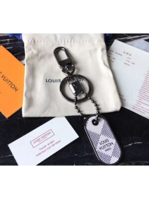 Louis Vuitton Replica M63618 LV Replica Tab Bag Charm and Key Holder Damier Azur Canvas Black Hardware