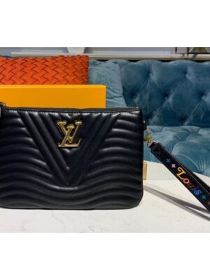 Louis Vuitton Replica M63943 LV Replica New Wave zip pochette Bags Black Calf leather