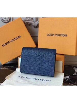 Louis Vuitton Replica M64022 Enveloppe Carte de Visite Taiga leather Wallets Blue