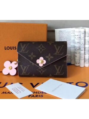 Louis Vuitton Replica M64203 Monogram Canvas Victorine Wallet With Flower Charm Pink