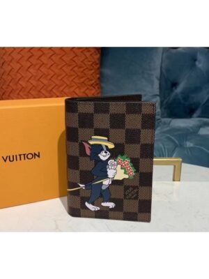 Louis Vuitton Replica M64411 LV Replica Passport Cover Wallet Damier Ebene Canvas With Tom And Jerry