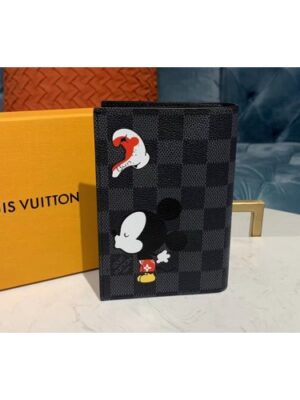 Louis Vuitton Replica M64411 LV Replica Passport Cover Wallet Damier Graphite Canvas With Mickey