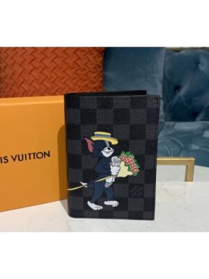 Louis Vuitton Replica M64411 LV Replica Passport Cover Wallet Damier Graphite Canvas With Tom And Jerry