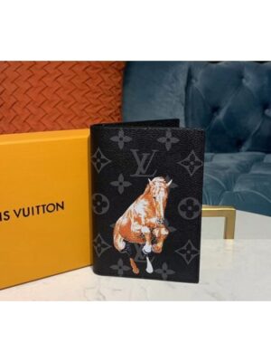 Louis Vuitton Replica M64411 LV Replica Passport Cover Wallet Monogram Eclipse Canvas With Horse