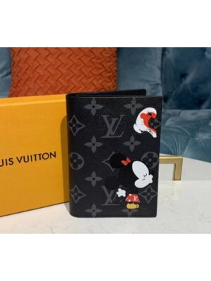 Louis Vuitton Replica M64411 LV Replica Passport Cover Wallet Monogram Eclipse Canvas With Mickey