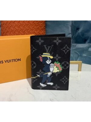 Louis Vuitton Replica M64411 LV Replica Passport Cover Wallet Monogram Eclipse Canvas With Tom And Jerry