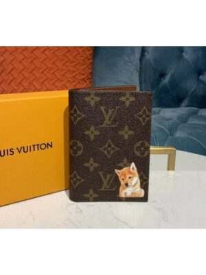 Louis Vuitton Replica M64411 LV Replica Passport Cover Wallet Monogram canvas With Dog