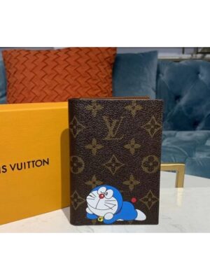 Louis Vuitton Replica M64411 LV Replica Passport Cover Wallet Monogram canvas With Doraemon