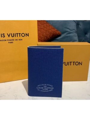 Louis Vuitton Replica M64411 LV Replica Passport cover Wallet Blue Taiga leather