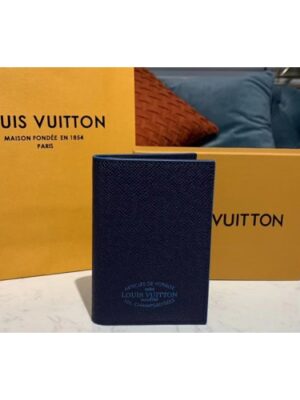 Louis Vuitton Replica M64411 LV Replica Passport cover Wallet Navy Blue Taiga leather