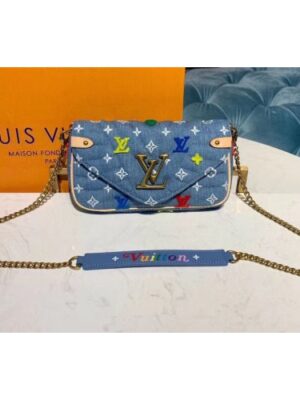 Louis Vuitton Replica M67531 LV Replica New Wave Chain Pochette Bags Blue Monogram Denim