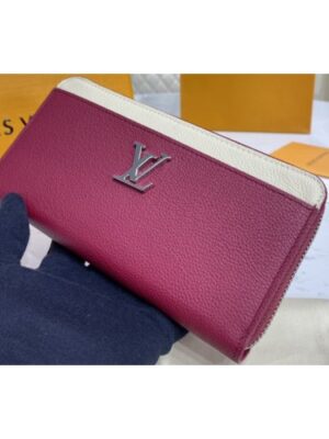 Louis Vuitton Replica M67540 LV Replica Lockme Zippy wallet in /Quartz White/Burgundy Calf leather