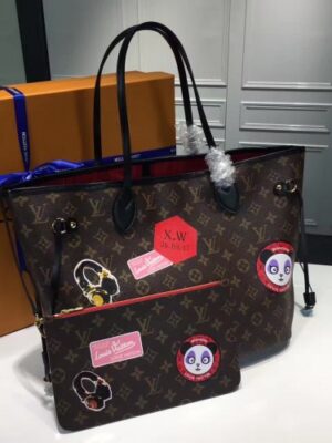 Louis Vuitton Replica Monogram Canvas Badge Detail Neverfull MM Bag 2017