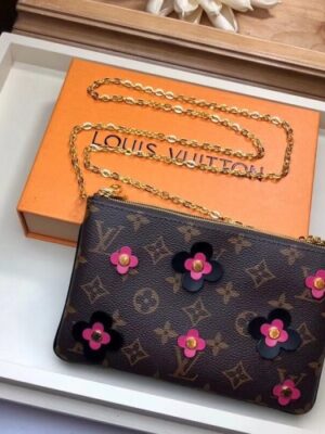 Louis Vuitton Replica Monogram Canvas Blooming Flowers Pochette Double Zip Bag M63905 Black 2019