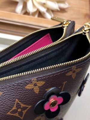 Louis Vuitton Replica Monogram Canvas Blooming Flowers Pochette Double Zip Bag M63905 Black 2019