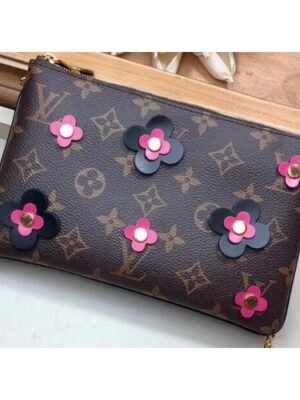 Louis Vuitton Replica Monogram Canvas Blooming Flowers Pochette Double Zip Bag M63905 Black 2019