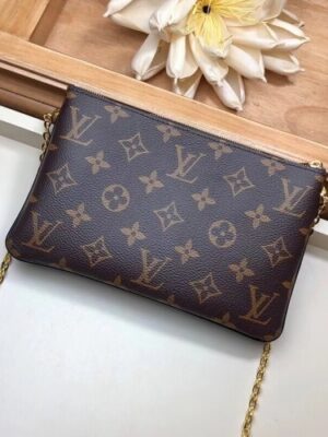 Louis Vuitton Replica Monogram Canvas Blooming Flowers Pochette Double Zip Bag M63905 Black 2019