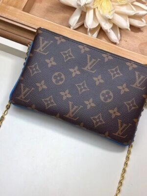 Louis Vuitton Replica Monogram Canvas Blooming Flowers Pochette Double Zip Bag M63905 Blue 2019