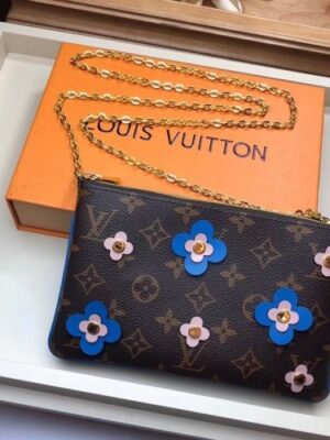 Louis Vuitton Replica Monogram Canvas Blooming Flowers Pochette Double Zip Bag M63905 Blue 2019