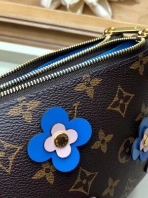 Louis Vuitton Replica Monogram Canvas Blooming Flowers Pochette Double Zip Bag M63905 Blue 2019